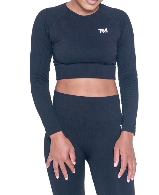 Empower Seamless Ribbed Crop Top - Black
